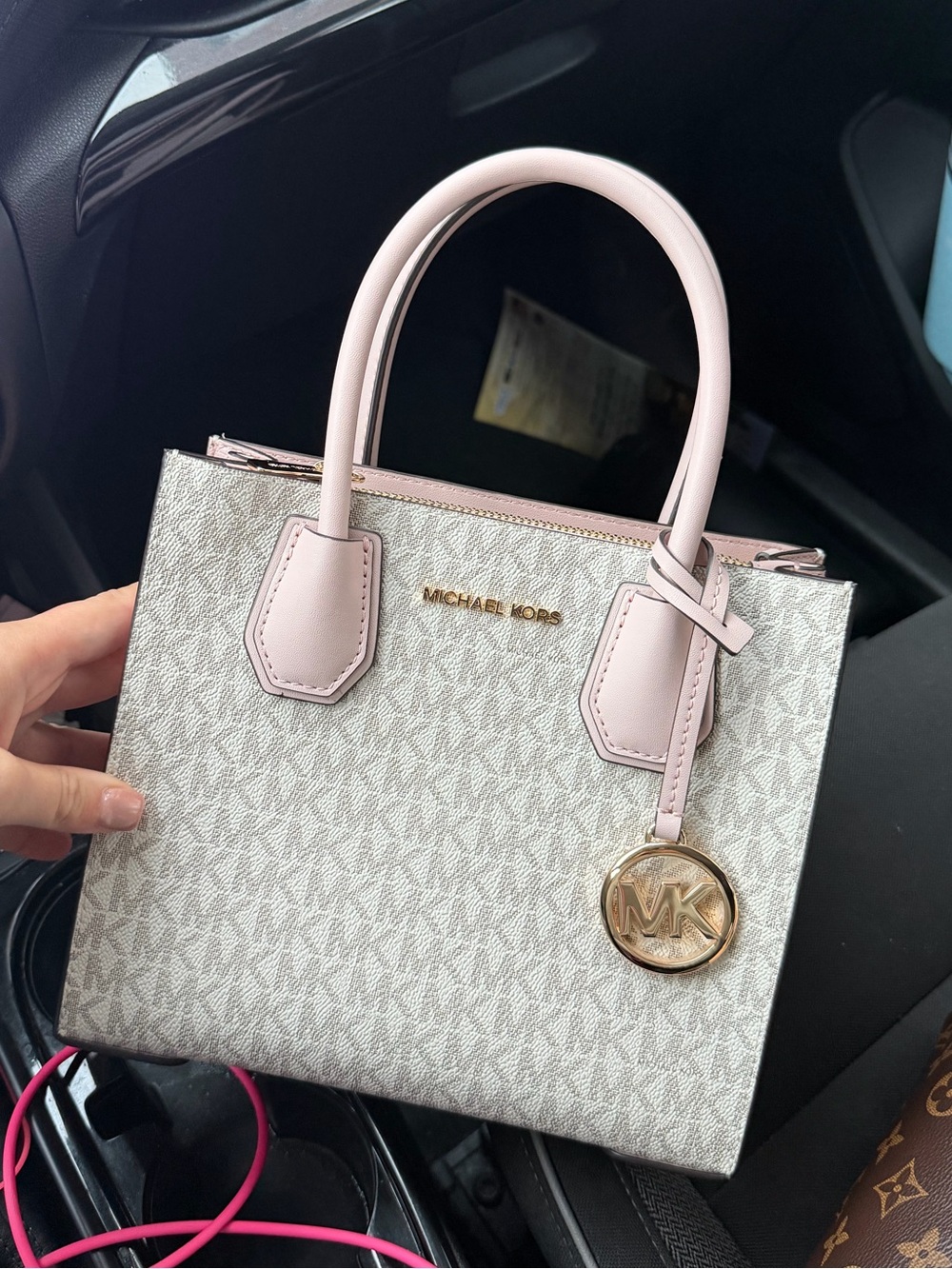Michael Kors Light Pink and White Signature Satchel